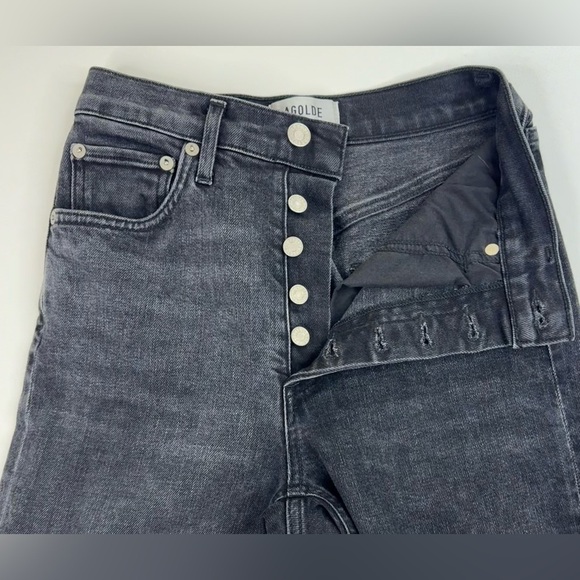 Agolde Riley Button Fly High Rise Crop Straight Black Jeans Size 24 - Picture 6 of 15